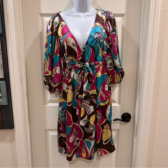 Bisou Bisou Multicolor Floral Paisley Wrap Dress Size 14 - Picture 1 of 6